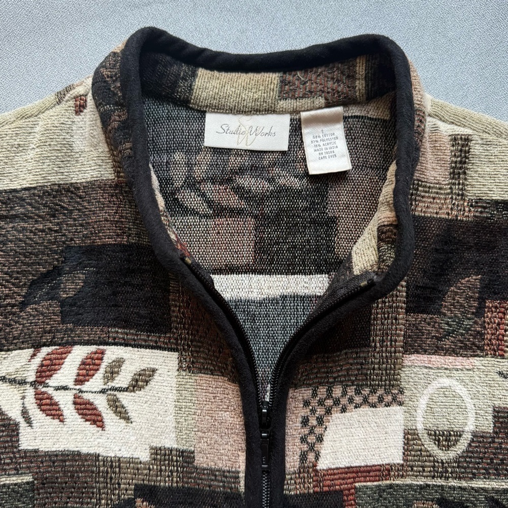Vintage Studio Works Women's Tapestry Full Zip Jacket Leaf Fall Brown L - Picture 3 of 6